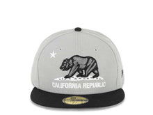 Load image into Gallery viewer, California Republic New Era 59FIFTY 5950 Fitted Cap Hat Gray Crown Black Visor Dark Gray/Black/White Bear Logo 

