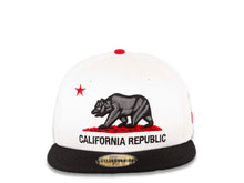 Load image into Gallery viewer, California Republic New Era 59FIFTY 5950 Fitted Cap Hat White Crown Black Visor Dark Gray/Black/Red Bear Logo
