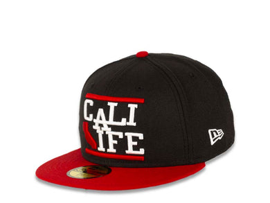 CALI CALIfornia New Era 59FIFTY 5950 Fitted Cap Hat Black Crown Red Visor White/Red CALI LIFE Block Logo