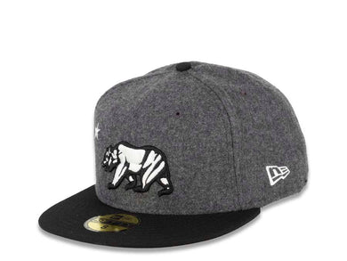 California Republic New Era 59FIFTY 5950 Fitted Cap Hat Melton Dark Gray Crown Black Visor White/Black Bear Logo 