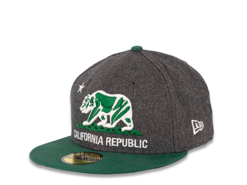 California Republic New Era 59FIFTY 5950 Fitted Cap Hat Melton Dark Gray Crown Emerald Green Visor Green/White Logo 