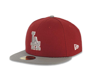 Los Angeles Dodgers New Era MLB 59FIFTY 5950 Fitted Cap Hat Cardinal Crown Gray Visor Gray/White Logo