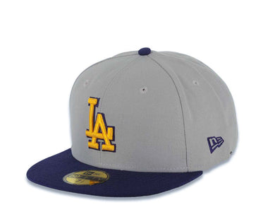 Los Angeles Dodgers New Era MLB 59FIFTY 5950 Fitted Cap Hat Gray Crown Purple Visor Yellow/Purple Logo