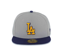 Load image into Gallery viewer, Los Angeles Dodgers New Era MLB 59FIFTY 5950 Fitted Cap Hat Gray Crown Purple Visor Yellow/Purple Logo
