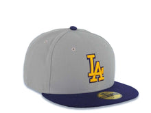 Load image into Gallery viewer, Los Angeles Dodgers New Era MLB 59FIFTY 5950 Fitted Cap Hat Gray Crown Purple Visor Yellow/Purple Logo
