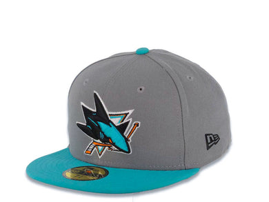 San Jose Sharks New Era NHL 59FIFTY 5950 Fitted Cap Hat Gray Crown Teal Visor Team Color Logo