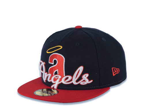 California Anaheim Angels New Era MLB 59FIFTY 5950 Fitted Cooperstown Cap Hat Navy Blue Crown Red Visor Team Color Script Punch Logo