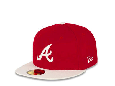 Atlanta Braves New Era MLB 59FIFTY 5950 Fitted Cap Hat Red Crown White Visor White Logo