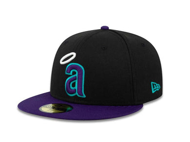 California Angels New Era MLB 59FIFTY 5950 Fitted Cap Hat Black Crown Purple Visor Purple/Teal/White Logo