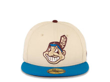 Load image into Gallery viewer, Cleveland Indians New Era MLB 59FIFTY 5950 Fitted Cap Hat White Crown Blue Visor Blue/White/Maroon Chief Wahoo Logo Maroon UV
