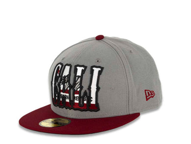 CALI CALIfornia New Era 59FIFTY 5950 Fitted Cap Hat Gray Crown Cardinal Visor Gray/Cardinal/White California Flag Inside CALI Block Logo 