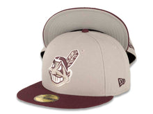Load image into Gallery viewer, Cleveland Indians New Era MLB 59FIFTY 5950 Fitted Cap Hat Gray Crown Maroon Visor Gray/Maroon/White Chief Wahoo Logo

