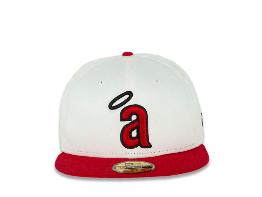 Los Angeles Anaheim Angels New Era MLB 59FIFTY 5950 Fitted Cap Hat White Crown Red Visor Red/Black Halo Logo Black UV 8