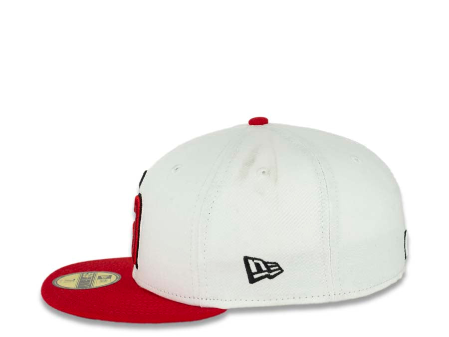 Los Angeles Anaheim Angels New Era MLB 59FIFTY 5950 Fitted Cap Hat White Crown Red Visor Red/Black Halo Logo Black UV 8