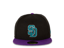 Load image into Gallery viewer, San Diego Padres New Era MLB 59FIFTY 5950 Fitted Cap Hat Black Crown Purple Visor Teal/White Logo
