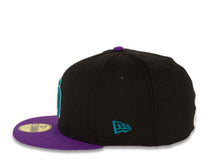 Load image into Gallery viewer, San Diego Padres New Era MLB 59FIFTY 5950 Fitted Cap Hat Black Crown Purple Visor Teal/White Logo
