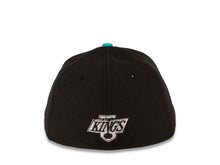 Load image into Gallery viewer, Los Angeles Kings New Era NHL 59FIFTY 5950 Fitted Cap Hat Black Crown Teal Visor White “Text” Logo 
