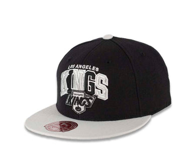 Los Angeles Kings Mitchell & Ness NHL Fitted Cap Hat Black Crown Gray Visor Black/Gray Arch Text Logo 