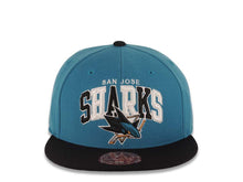 Load image into Gallery viewer, San Jose Sharks New Era NHL 59FIFTY 5950 Fitted Cap Hat Teal Crown Black Visor Team Color Arch Triangle Text Logo
