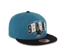Load image into Gallery viewer, San Jose Sharks New Era NHL 59FIFTY 5950 Fitted Cap Hat Teal Crown Black Visor Team Color Arch Triangle Text Logo
