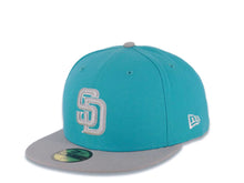 Load image into Gallery viewer, San Diego Padres New Era MLB 59FIFTY 5950 Fitted Cap Hat Teal Crown Gray Visor Gray/White Logo
