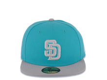 Load image into Gallery viewer, San Diego Padres New Era MLB 59FIFTY 5950 Fitted Cap Hat Teal Crown Gray Visor Gray/White Logo

