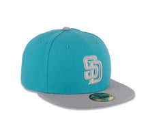 Load image into Gallery viewer, San Diego Padres New Era MLB 59FIFTY 5950 Fitted Cap Hat Teal Crown Gray Visor Gray/White Logo
