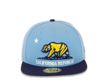 Load image into Gallery viewer, California Republic New Era 59FIFTY 5950 Fitted Cap Hat Sky Blue Crown Navy Visor Yellow/Navy/White Bear Logo
