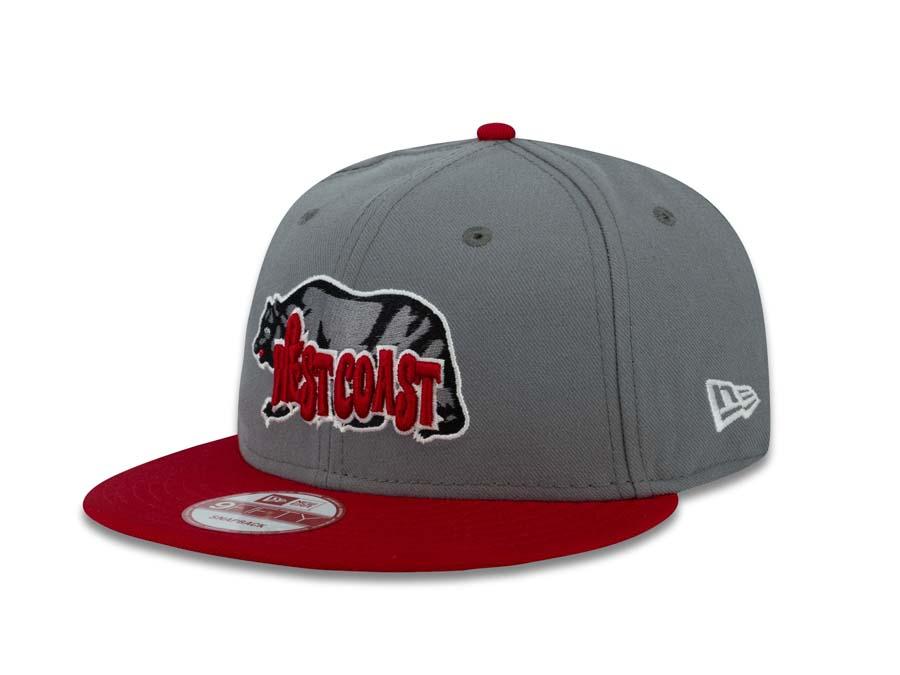 West Coast Bear New Era 9FIFTY 950 Snapback Cap Hat Dark Gray Crown Red Visor