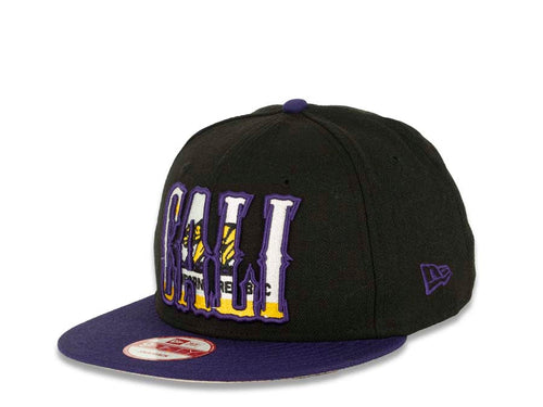 CALI CALIfornia New Era 9FIFTY 950 Snapback Cap Hat Black Crown Purple Visor White/Purple/Yellow California Flag Inside CALI Block Logo