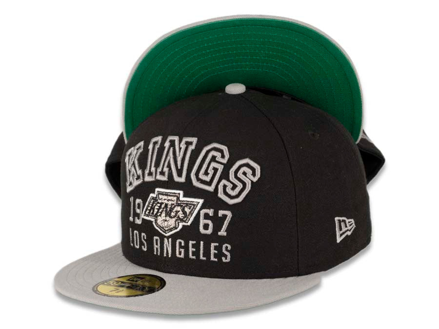 Los Angeles Kings New Era NHL 59FIFTY 5950 Fitted Cap Hat Black Crown Gray Visor Black/White Arch Logo (Word Knock)