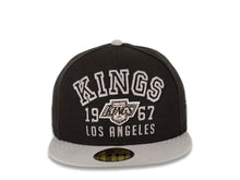 Load image into Gallery viewer, Los Angeles Kings New Era NHL 59FIFTY 5950 Fitted Cap Hat Black Crown Gray Visor Black/White Arch Logo (Word Knock)
