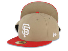 Load image into Gallery viewer, San Francisco Giants New Era MLB 59FIFTY 5950 Fitted Cap Hat Vegas Gold Crown Red Visor White Logo Khaki UV
