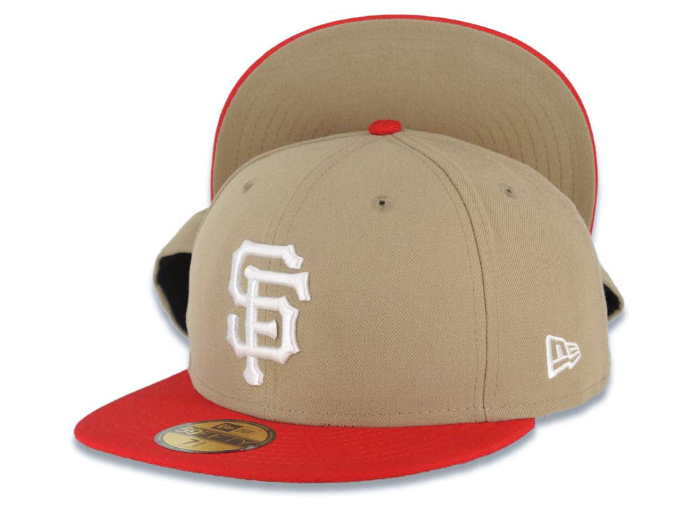 San Francisco Giants New Era MLB 59FIFTY 5950 Fitted Cap Hat Vegas Gold Crown Red Visor White Logo Khaki UV