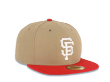 Load image into Gallery viewer, San Francisco Giants New Era MLB 59FIFTY 5950 Fitted Cap Hat Vegas Gold Crown Red Visor White Logo Khaki UV
