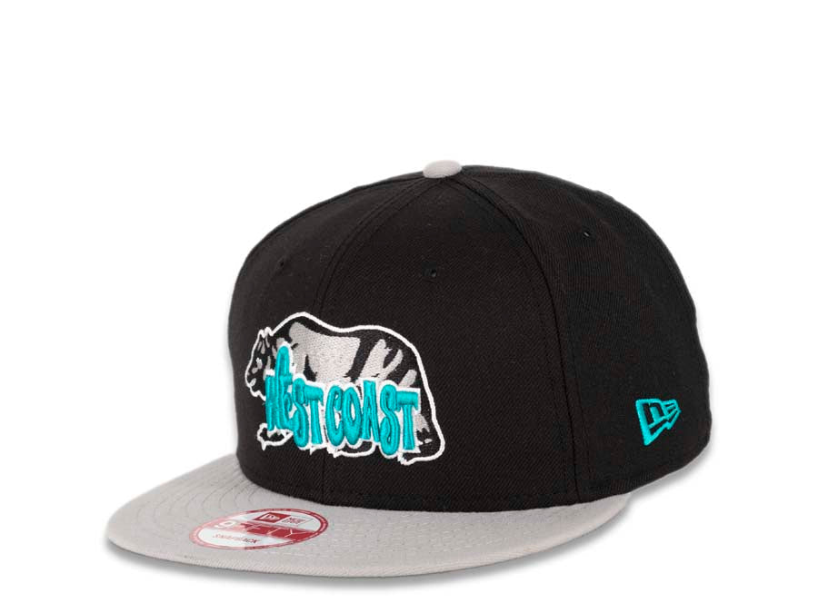 West Coast Bear New Era 9FIFTY 950 Snapback Cap Hat Black Crown Gray Visor Gray/Black/Torquoise/White Bear Logo