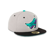 Load image into Gallery viewer, Los Angeles Anaheim Angels New Era MLB 59FIFTY 5950 Fitted Cap Hat Gray Crown Black Visor Magenta/Teal/Black Cooperstown Wings Logo
