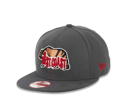 West Coast Bear New Era 9FIFTY 950 Snapback Cap Hat Dark Gray Crown/Visor Brown/Red/White Bear Logo