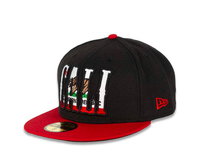 CALI CALIfornia New Era 59FIFTY 5950 Fitted Cap Hat Black Crown Red Visor California Flag Inside CALI Block Logo