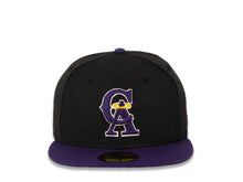 Load image into Gallery viewer, Los Angeles Anaheim Angels New Era MLB 59FIFTY 5950 Fitted Cap Hat Black Crown Purple Visor Purple/Yellow/White Cooperstown CA Logo
