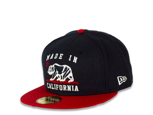 Made In Califorina New Era 59FIFTY 5950 Fitted Cap Hat Black Crown Red Visor Black/White/Red Bear Logo
