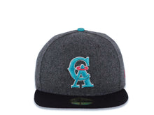 Load image into Gallery viewer, Los Angeles Anaheim Angels New Era MLB 59FIFTY 5950 Fitted Melton Cap Hat Dark Gray Crown Black Visor Teal/White/Magenta Logo Pink UV
