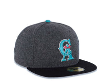 Load image into Gallery viewer, Los Angeles Anaheim Angels New Era MLB 59FIFTY 5950 Fitted Melton Cap Hat Dark Gray Crown Black Visor Teal/White/Magenta Logo Pink UV
