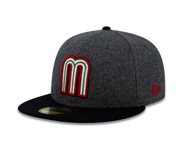 Mexico New Era WBC 59FIFTY 5950 Fitted Cap Hat Melton Dark Gray Crown Black Visor Team Color Logo 