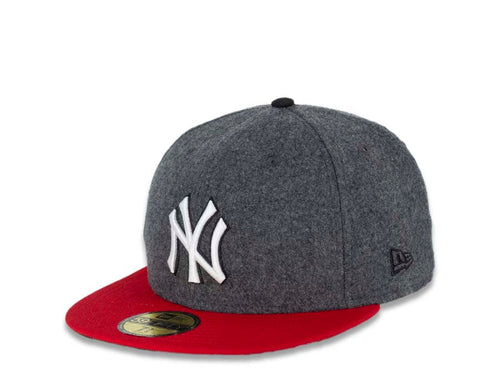 New York Yankees New Era MLB 59FIFTY 5950 Fitted Cap Hat Melton Dark Gray Crown Red Visor White/Black Logo