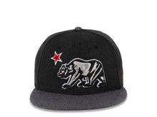 Load image into Gallery viewer, California Republic New Era 59FIFTY 5950 Fitted Cap Hat Black Heather Crown Dark Gray Melton Visor Gray/Black/White/Red Bear Logo
