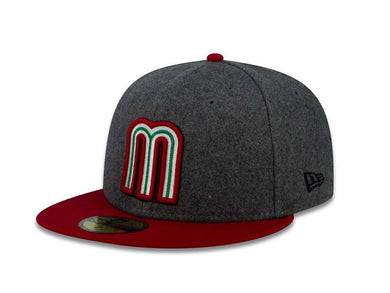 Mexico New Era WBC 59FIFTY 5950 Fitted Cap Hat Melton Dark Gray Crown Red Visor Team Color Logo