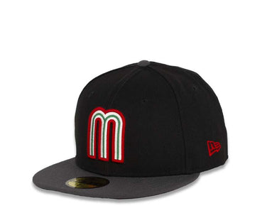 Mexico New Era WBC 59FIFTY 5950 Fitted Cap Hat Black Crown Dark Gray Visor Team Color Logo 