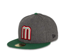 Load image into Gallery viewer, Mexico New Era WBC 59FIFTY 5950 Fitted Cap Hat Melton Dark Gray Crown Green Visor Team Color Logo
