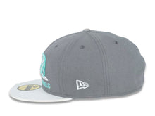 Load image into Gallery viewer, California Republic New Era 59FIFTY 5950 Fitted Cap Hat Storm Gray Crown White Visor Teal/White Logo Cali Bear
